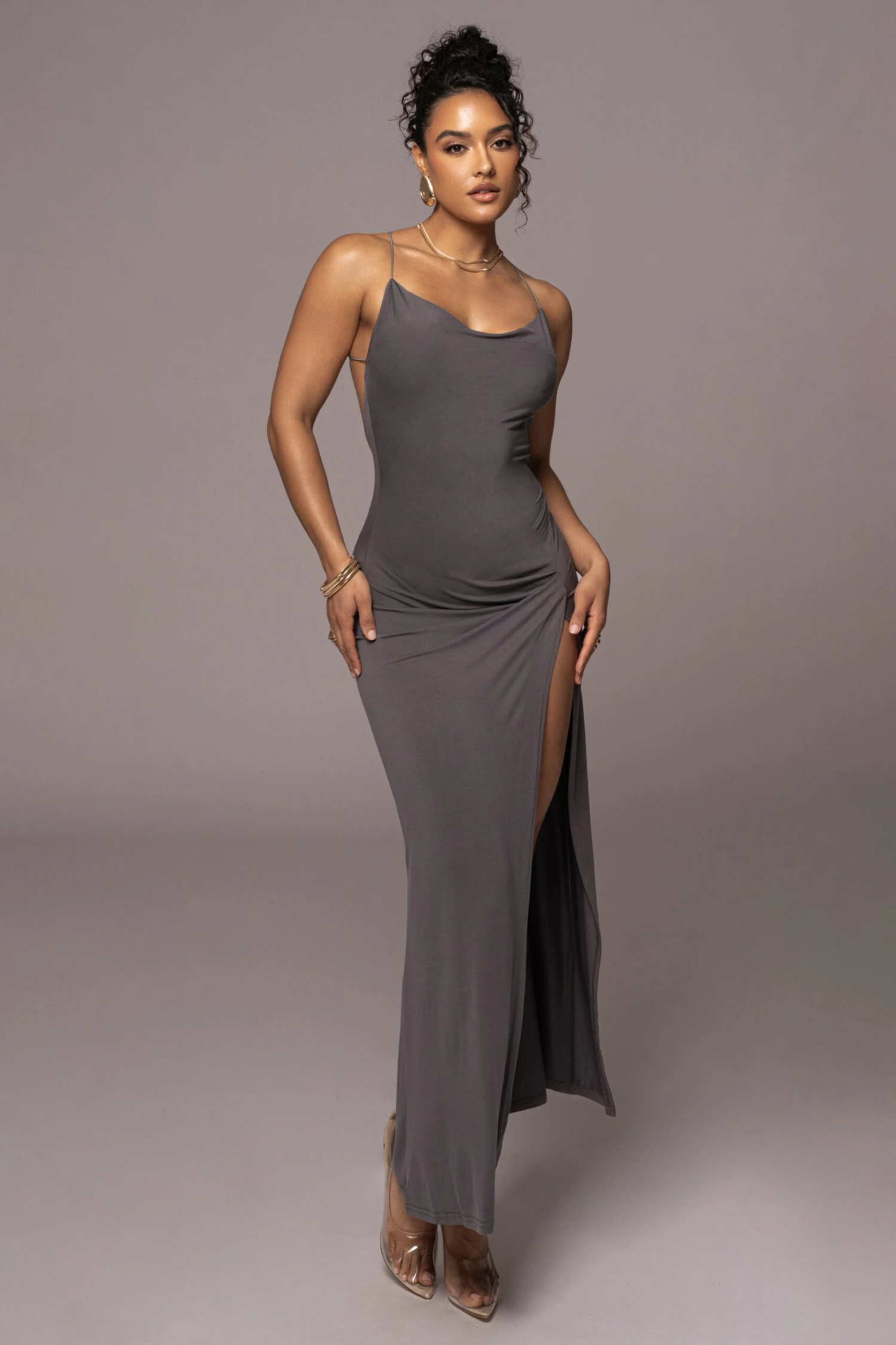 Grey Daniela Cowl Maxi Dress 1 Grey Daniela Cowl Maxi Dress