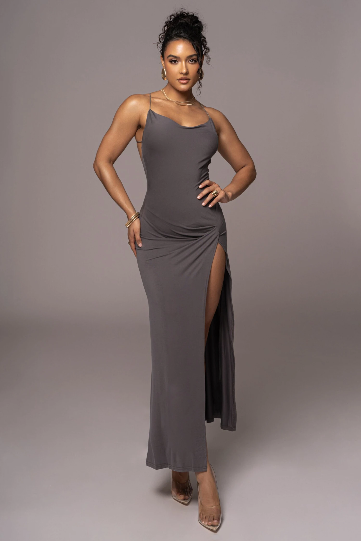 Grey Daniela Cowl Maxi Dress 3 Grey Daniela Cowl Maxi Dress - Image 3
