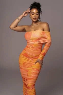 Orange Capri Ruched Dress -Trendify Store PRODUCT JUL262023 ASAP 30 scaled