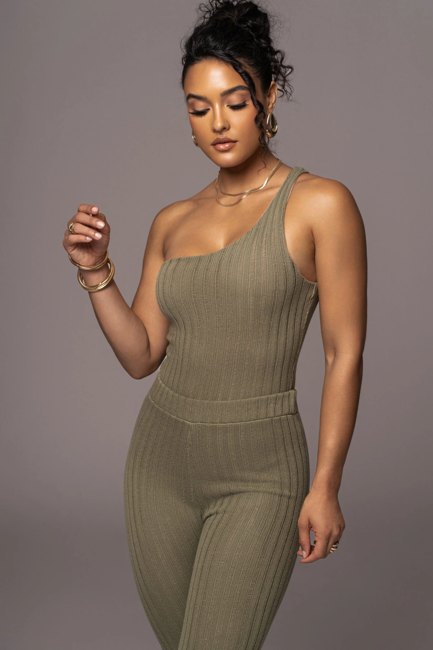 Olive Malibu Nights One Shoulder Bodysuit 1 Olive Malibu Nights One Shoulder Bodysuit