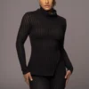 Black One Call Away Ribbed Turtleneck Top