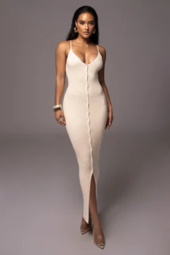 Natural Santos Ribbed Maxi Dress