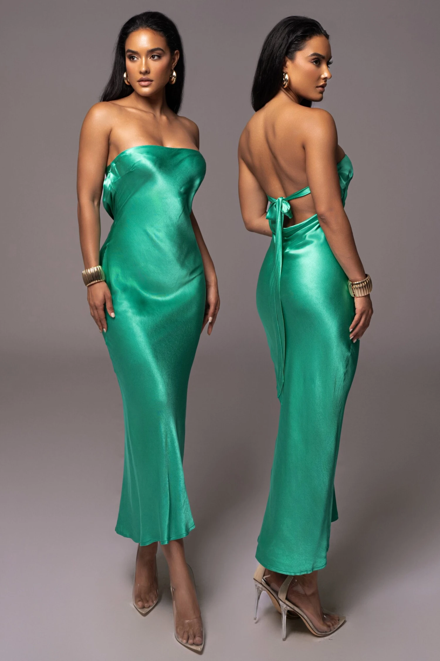 Green Irina Satin Strapless Maxi Dress 1 Green Irina Satin Strapless Maxi Dress