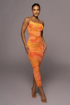 Orange Naylene Ruched Dress