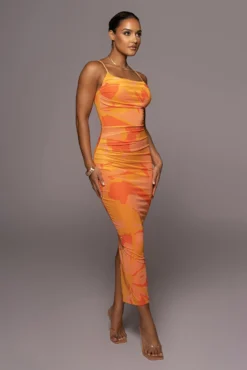 Orange Naylene Ruched Dress -Trendify Store PRODUCT JUL72022 SUMMER4 173