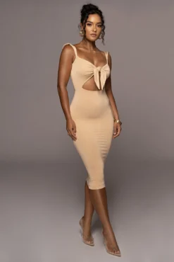 Tan Unica Front Tie Dress -Trendify Store PRODUCT JUNE14 SUMMER2 54