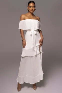 White Marsela Off-Shoulder Linen Maxi Dress