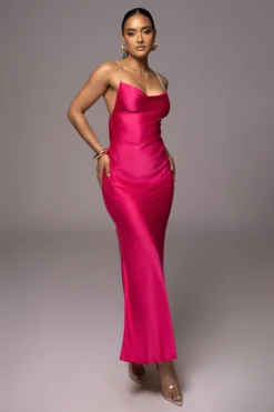Pink Come Find Me Satin Maxi Dress