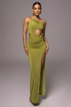 New Release 19 Olive Scarlet One Shoulder Maxi Dress