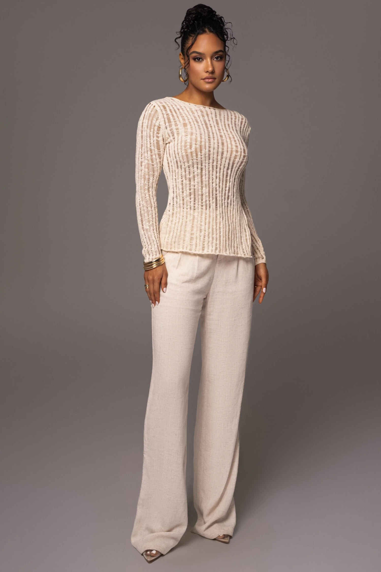 Light Beige Hideaway Crochet Knit Top 3 Light Beige Hideaway Crochet Knit Top - Image 3