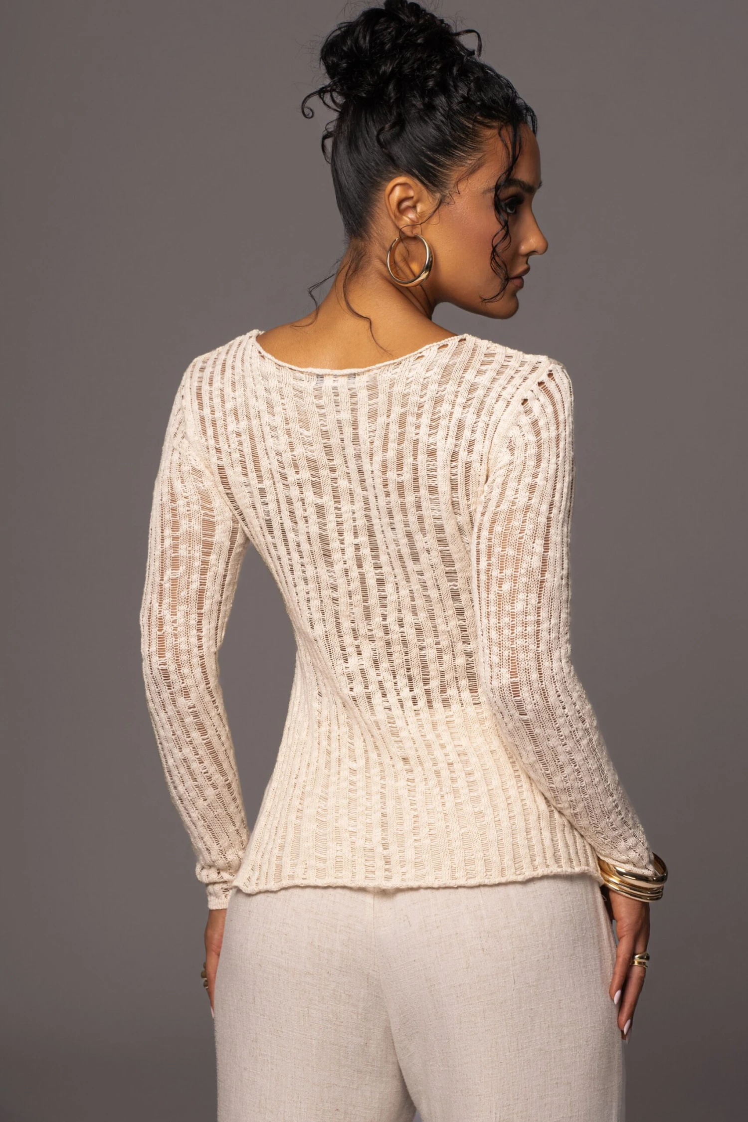 Light Beige Hideaway Crochet Knit Top 10 Light Beige Hideaway Crochet Knit Top - Image 10