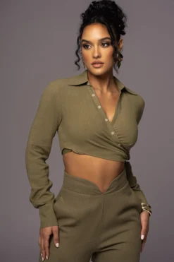 Olive Drift Away Linen Wrap Top