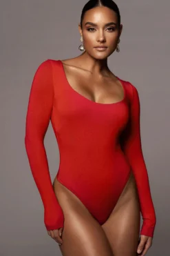 Jluxbasix Red Bethie Scoop Long Sleeve Bodysuit -Trendify Store PRODUCT NOV42020 829 2
