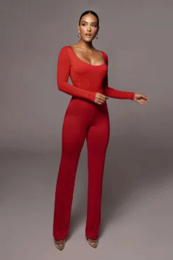 Jluxbasix Red Bethie Scoop Long Sleeve Bodysuit -Trendify Store PRODUCT NOV42020 893