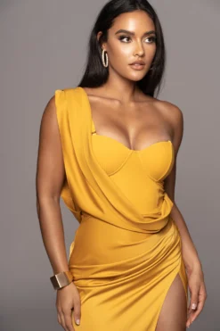 Yellow Kristiana Slit Dress -Trendify Store PRODUCT OCT102022 HOLIDAY 141