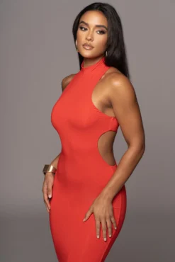 Red Arika High Neck Dress