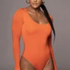 Jluxbasix Tangerine Bethie Scoop Long Sleeve Bodysuit