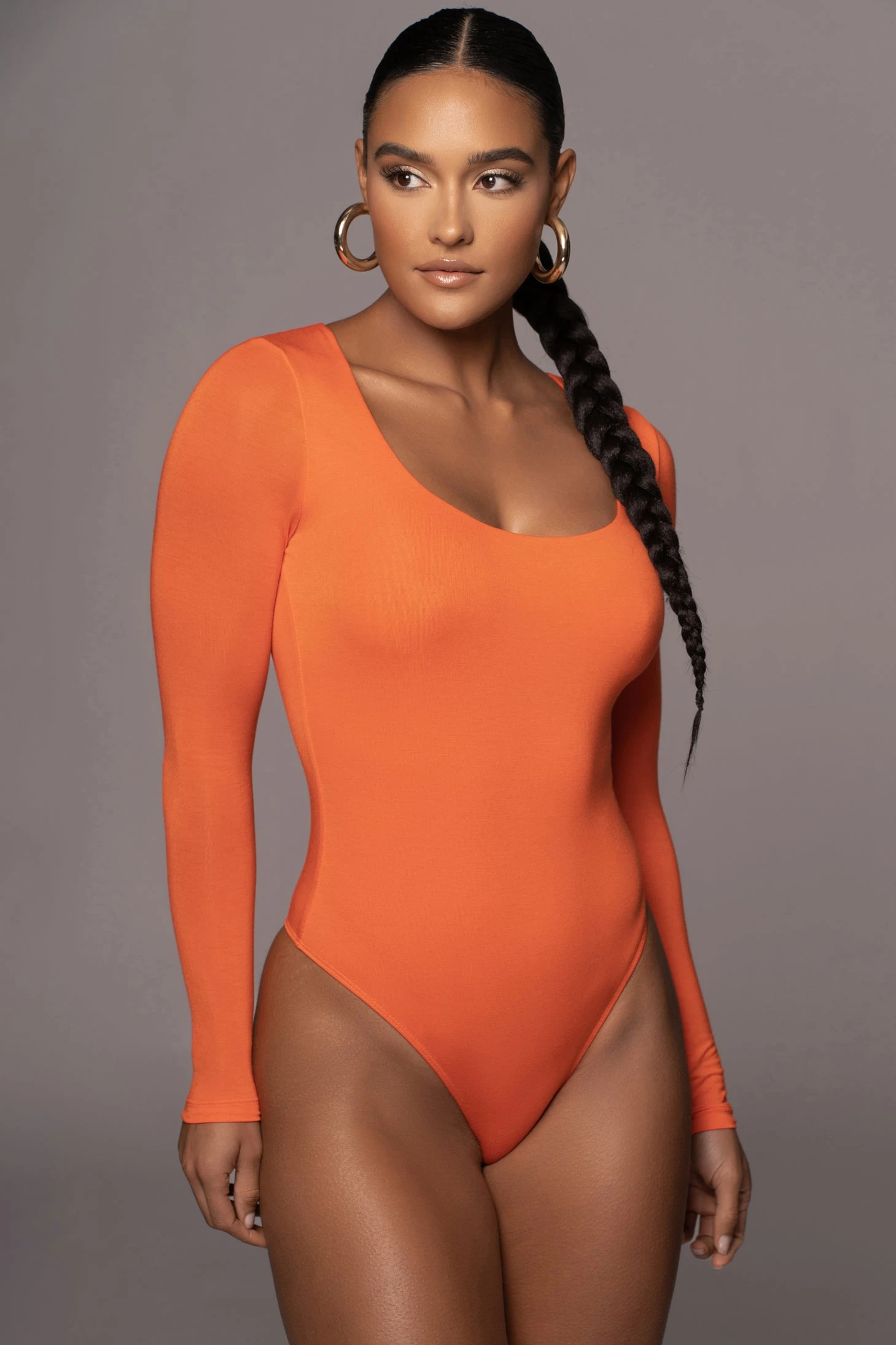Jluxbasix Tangerine Bethie Scoop Long Sleeve Bodysuit 1 Jluxbasix Tangerine Bethie Scoop Long Sleeve Bodysuit