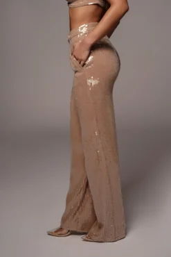 Tan Elowen Sequin Trousers -Trendify Store VDAY2021 PRODUCT 194