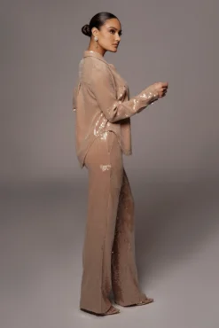 Tan Elowen Sequin Trousers -Trendify Store VDAY2021 PRODUCT 201 fea7de7b c862 4dae a513 558f27e55db5