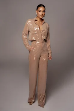 Tan Elowen Sequin Trousers -Trendify Store VDAY2021 PRODUCT 203 5d848dd1 36d2 45fe 8b10 fd5a0a6fabc9