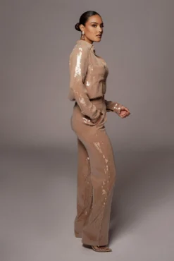 Tan Elowen Sequin Trousers -Trendify Store VDAY2021 PRODUCT 206 63556fb1 08b3 4d37 9689 2ac482eed431