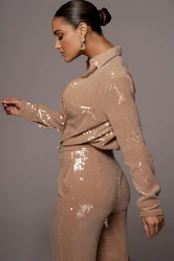 Tan Baguette Sequin Button Up 23 Tan Baguette Sequin Button Up -Trendify Store VDAY2021 PRODUCT 208